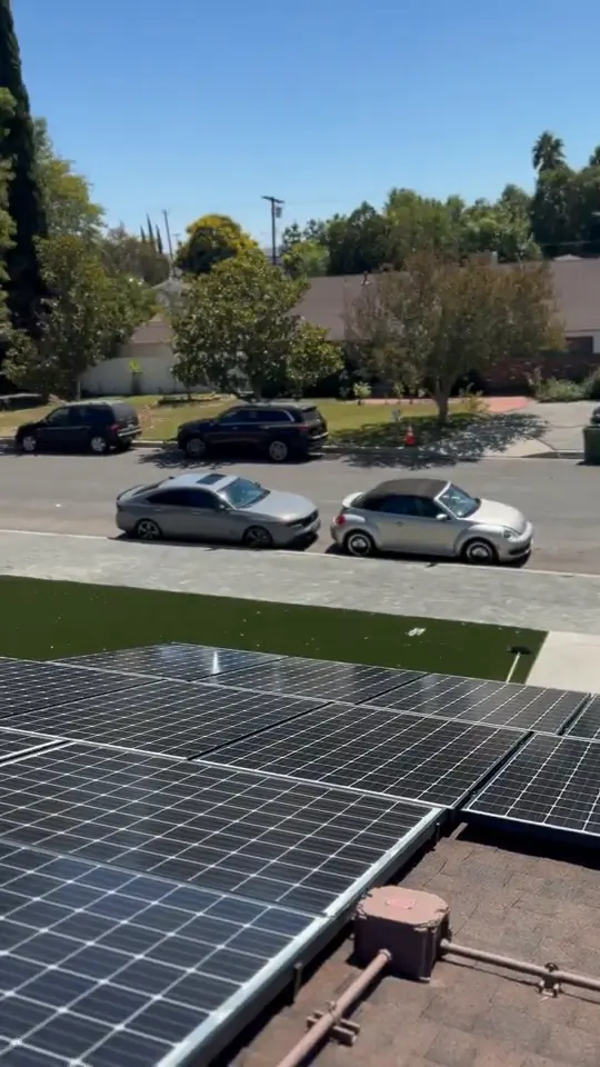 Freshly cleaned solar panels in North Hills, Los Angeles