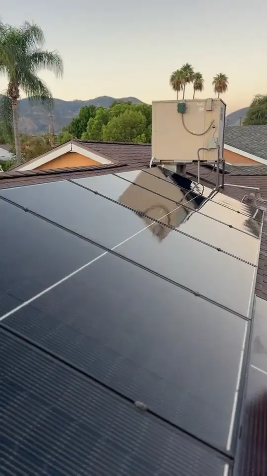 Clean solar panels at sunset in San Fernando, CA